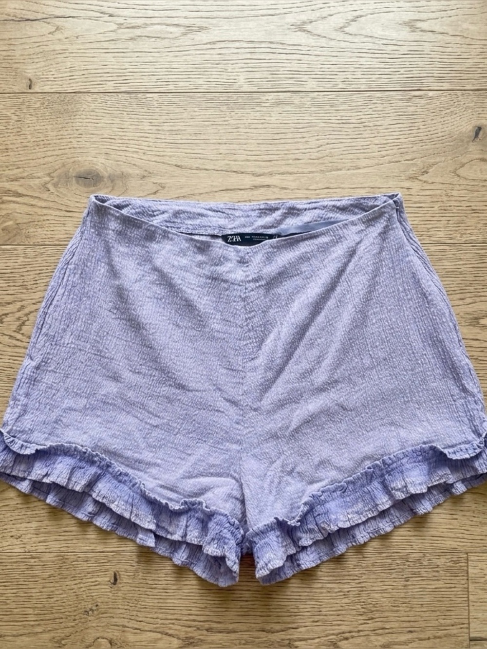 Zara Lilac Crinkle Textured Ruffle Hem Shorts NWOT M